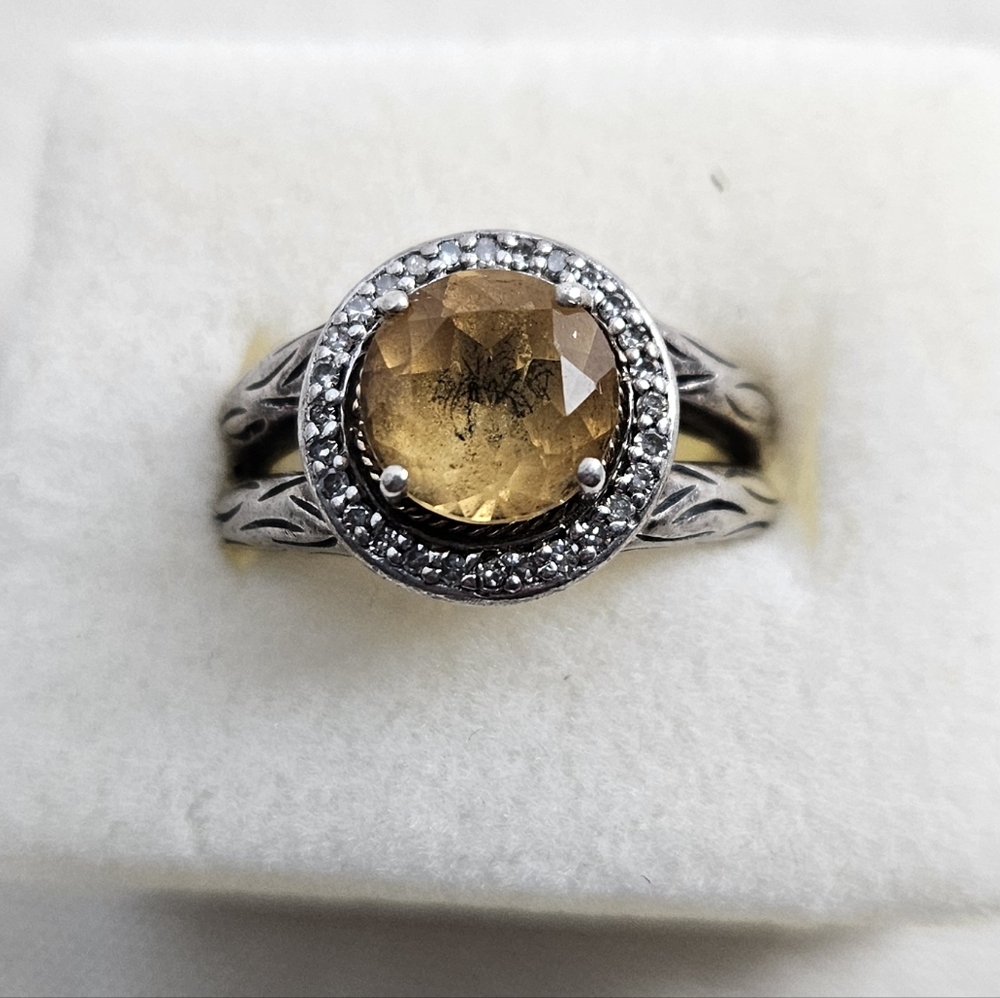 EFFY Citrine Ring 925 Sterling Silver 18k gold Size 7.25